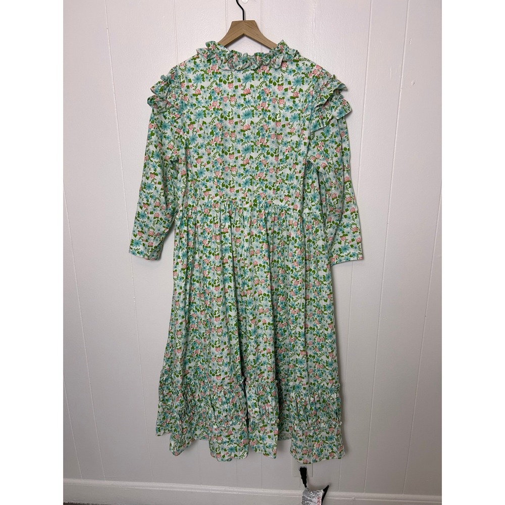 Recollections Prairie Dress Floral ruffle Neck Maxi Cotton USA Made cottagecore - Picture 2 of 12